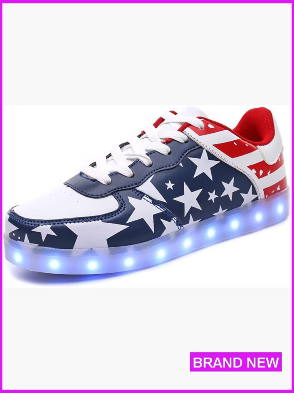 LED Light Up Patriotic Flag Fashion Sneakers Casual Lace Up High Top Shoes for